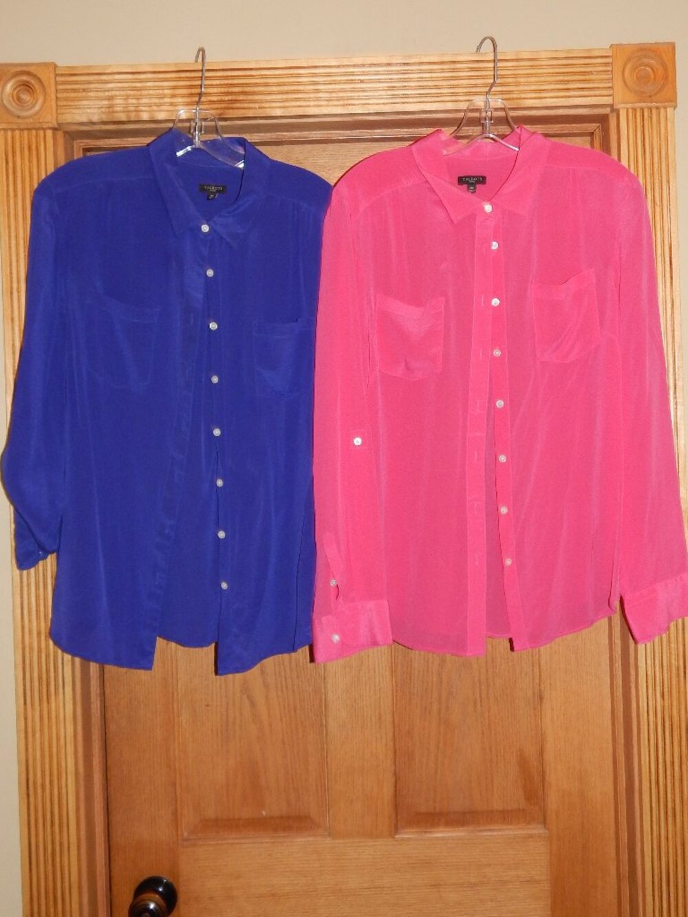 LOT 2 Women's Size 16P 16 Petite TALBOTS 100% Silk Shirts Button Front Blouse